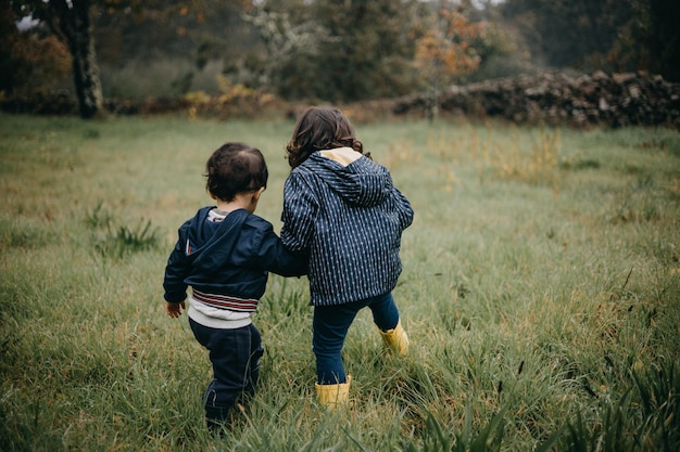 Hintergrundbild Bruder und Schwester spielen im Gras