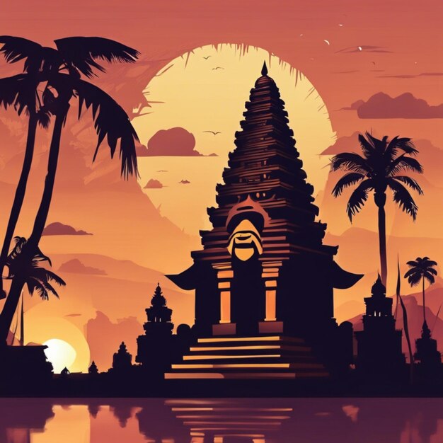 Foto hintergrundbild des nyepi-tages mit dem tempel beim sonnenuntergang
