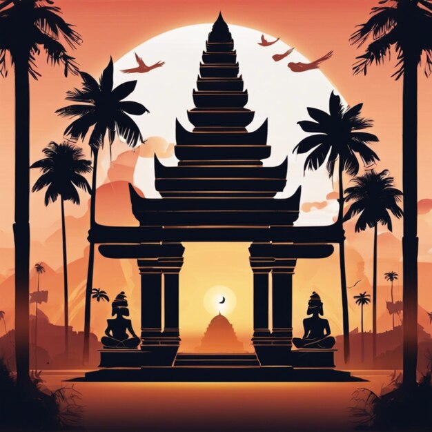 Hintergrundbild des Nyepi-Tages mit dem Tempel beim Sonnenuntergang