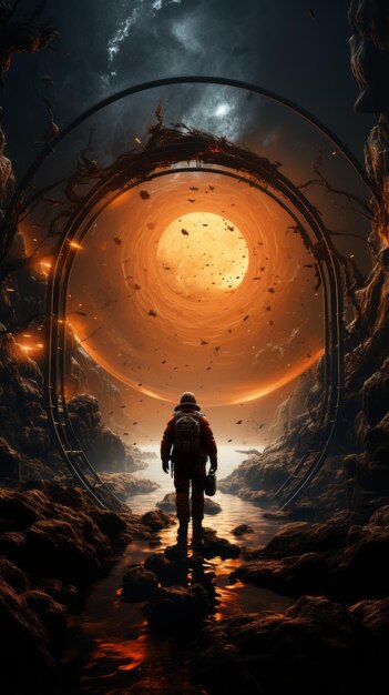 Foto hintergrundbild eines scifi-raumforschers in einer epischen interstellaren reise generative ki