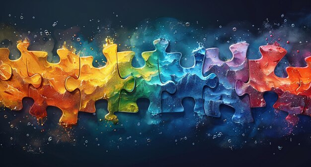 Foto hintergrundbild für den autismus-tag farbenfrohe bilder von puzzle-stückenmatten