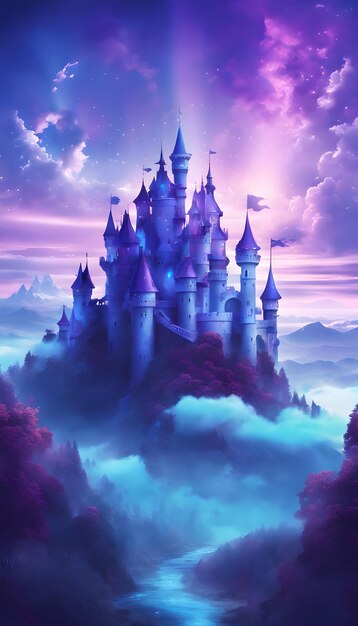 Hintergrundbild „Märchenschloss unter den Wolken“.