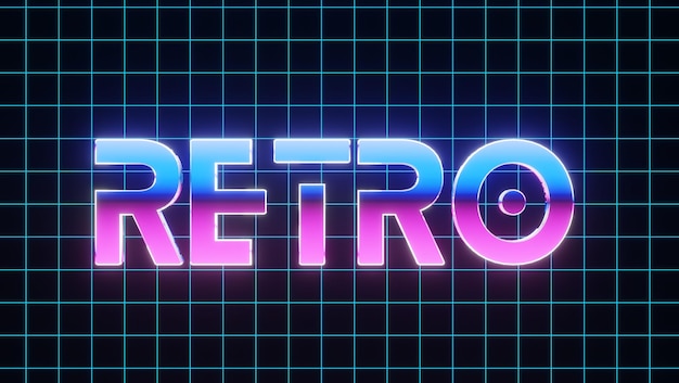 Hintergrundbild Vintage-Stil RETRO-Text Leuchtreklame altes SpielkonzeptGlühende NeonlichterRetro-Wave- und Synthwave-StilFür PostkarteParty-EinladungBanner-Poster3D-Renderbilder Illustration