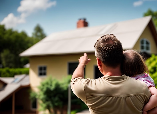 Hintergrundfoto: Vater mit Tochter zeigt auf ihr Zuhause