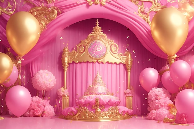 Hintergrundillustration zum königlichen Geburtstag in prächtigen rosa-goldenen Farben