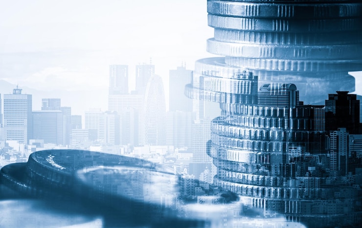 Foto hintergrundkonzept der finanz- und geldtechnologie für den wohlstand und das vermögen von unternehmen