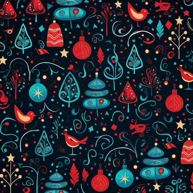 Hintergrundstruktur von Weihnachten mit Bäumen und Weihnachtsmann
