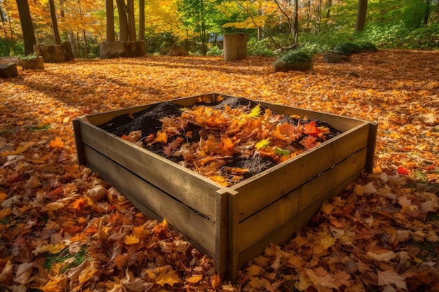 Hinterhof-Komposthaufen mit generativer KI für Herbstblätter