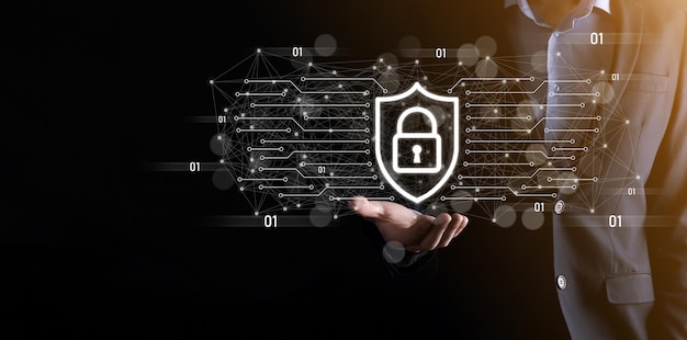 Hiold del hombre de negocios, use, presione el ícono infográfico de la tecnología comunitaria digital. Concepto de alta tecnología y big data. Conexión global.IoT Internet de las cosas. Red de Comunicación de Información TIC.