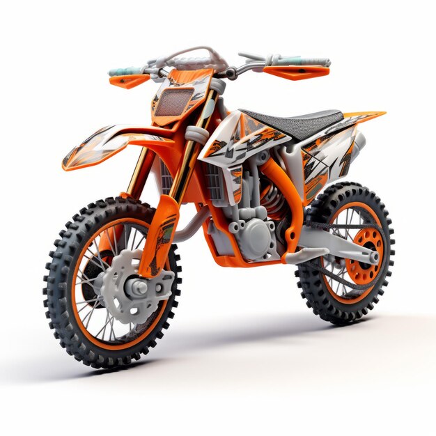 Hiperrealista blanca y naranja 3d Ktm motocicleta en fondo blanco