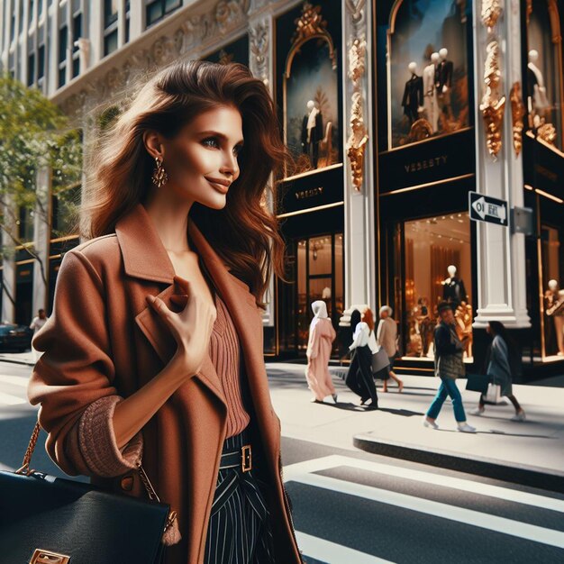 Foto hiperrealista mujer belleza reina de compras dama chica en mónaco con bolsas y sonrisa en la cara