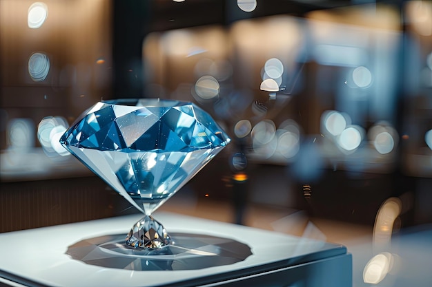 hipnotizante primer plano del gran diamante azul en el puesto de exposición IA generativa