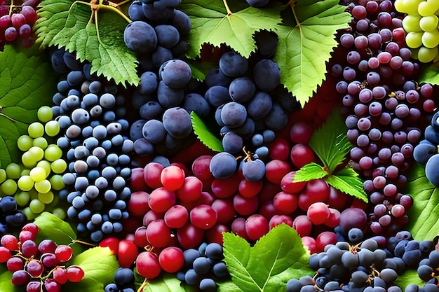 Un hipnotizante racimo de uvas exuberantes y gordas en un rico espectro de colores