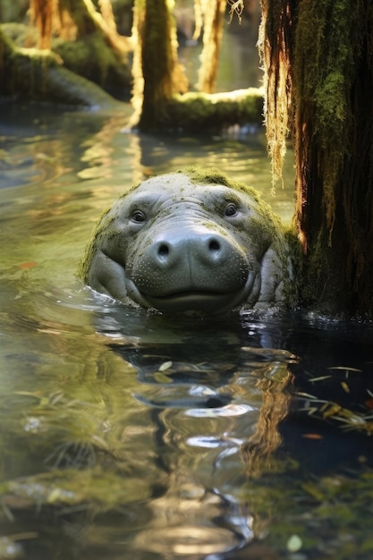 Un hipopótamo en el agua