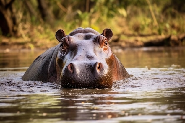 Hipopótamo anfibio en el pozo de agua del Parque Nacional Kruger de África del Sur