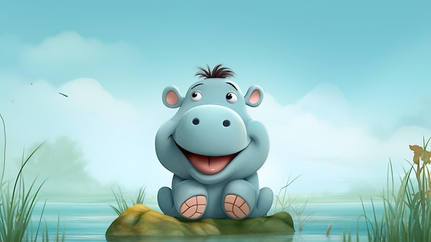 Foto hipopótamo bonito desenho animado de fundo de hipopótamo pastel