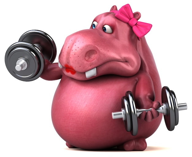 Hipopótamo-de-rosa - ilustração 3D