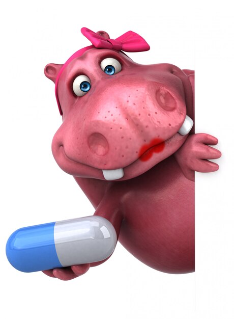 Hipopótamo-de-rosa - ilustração 3D