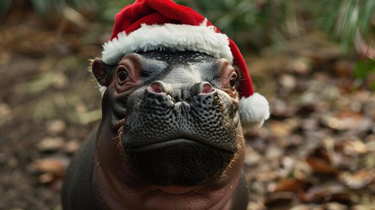 Foto hipopótamo em santa hat