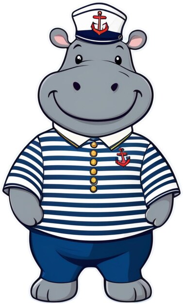 Foto hipopótamo engraçado em personagens marinheiros navegando em fundo isolado