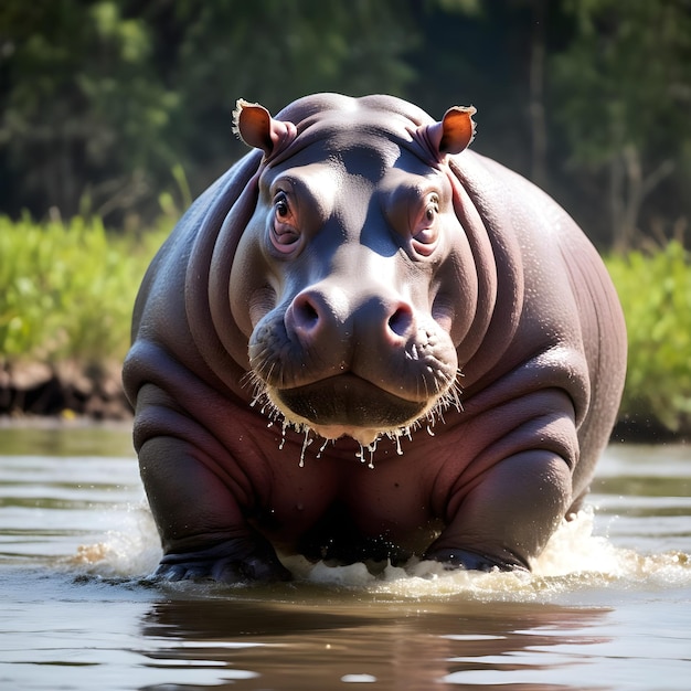 Foto un hipopótamo con un hipopó en el agua