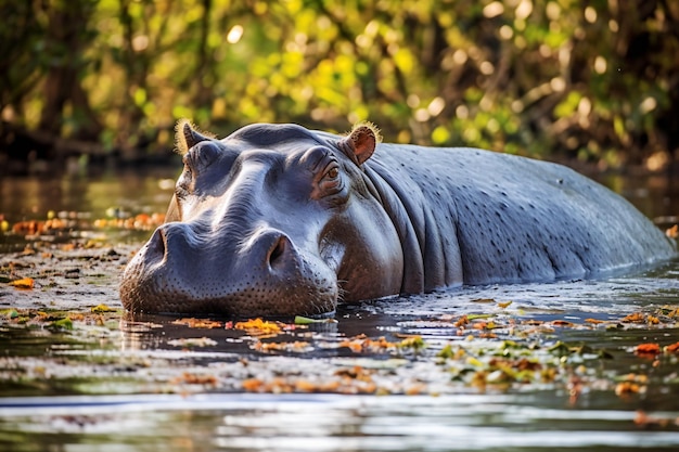 Hipopótamo nadando en un río en el delta del okavango