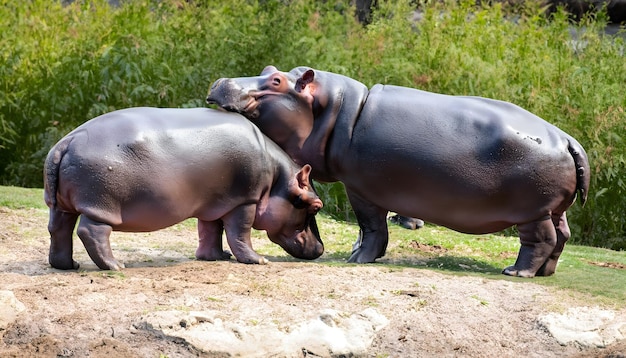 hipopótamos en la naturaleza foto