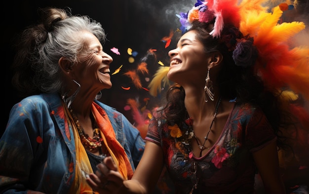 Foto hippie feliz em um desfile de clube noturno irradiando alegria e cultura