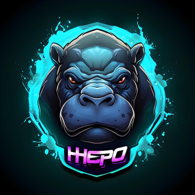 Foto hippo-logo-gaming-design neon-umriss detailliert mit gekrümmter textur