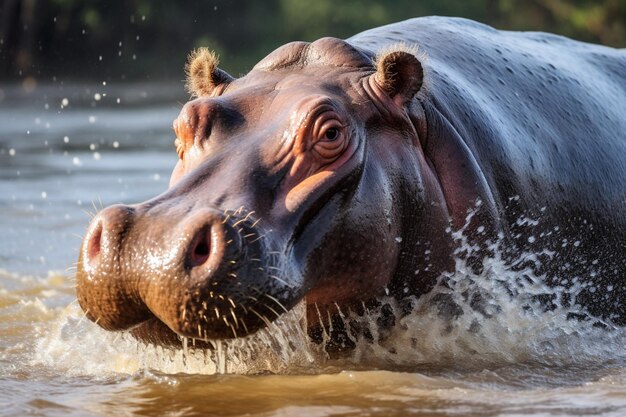 Foto hippopotamus amphibius im wasserloch des kruger nationalparks in südafrika