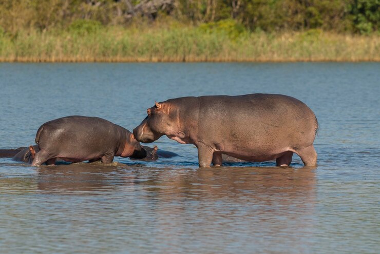 Foto hippopotamus amphibius im wasserloch kruger national parksouth africa