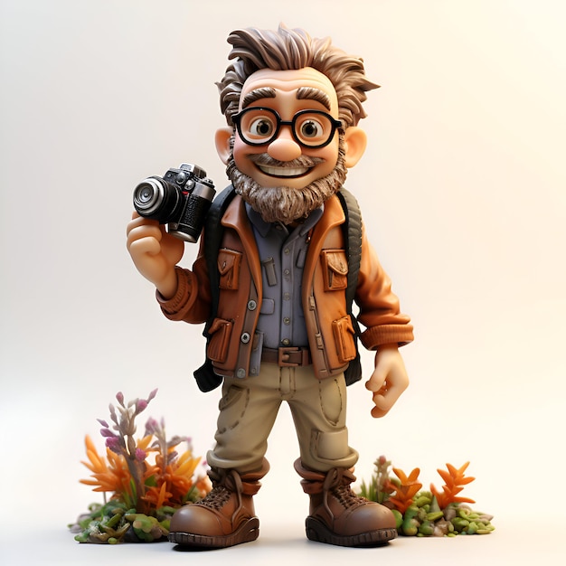 Hipster con binoculares y flores Ilustración en 3D