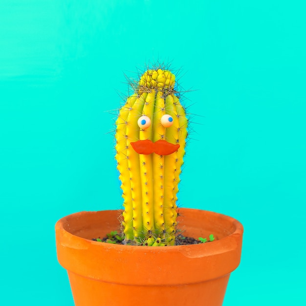 Hipster de cactus con estilo con bigote. Concepto retro vintage