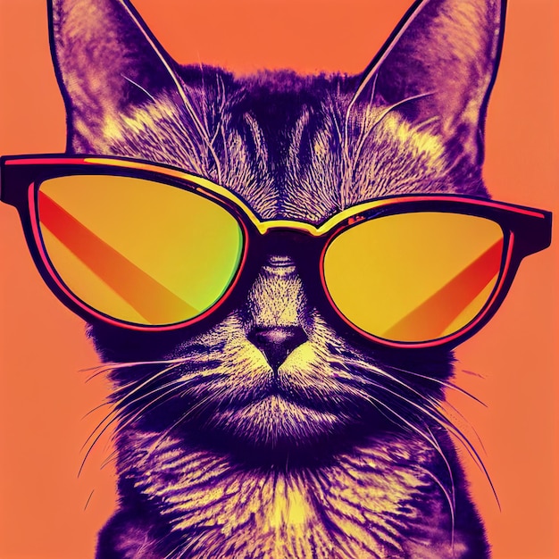 Hipster Cute Pop Art Cat IlustraciónxA