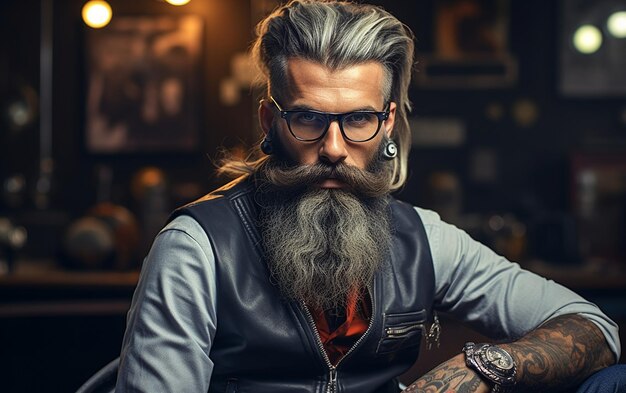 Hipster estilista peluquero o tatuador