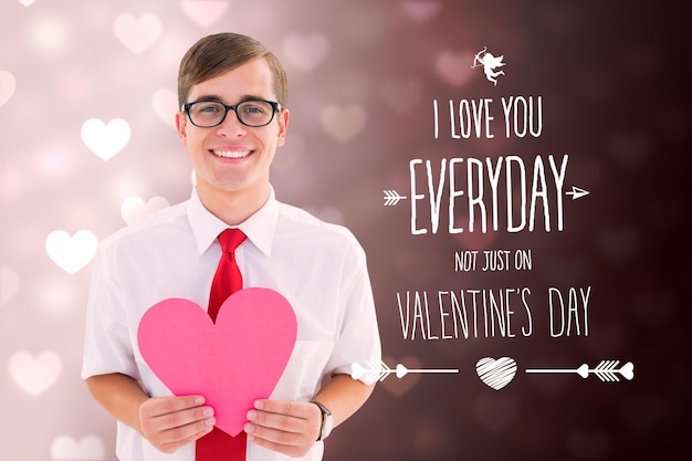 Hipster geek romántico contra el diseño del corazón de San Valentín