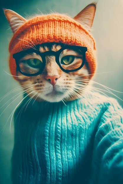 Hipster-Katze macht Selfie-Foto, lustige antrophomorphe Tiere