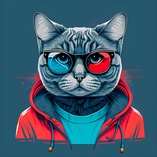 Hipster lindo arte pop gato ilustración dibujado a mano