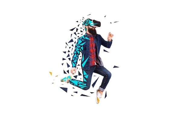 Hipster-Mann in VR-Brille, Leben im Virtual-Reality-Konzept