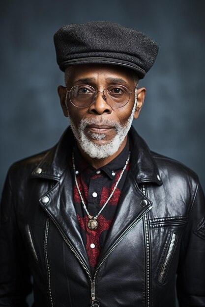 Foto hipster de moda de 60 años retrato de hombre afroamericano en fondo negro
