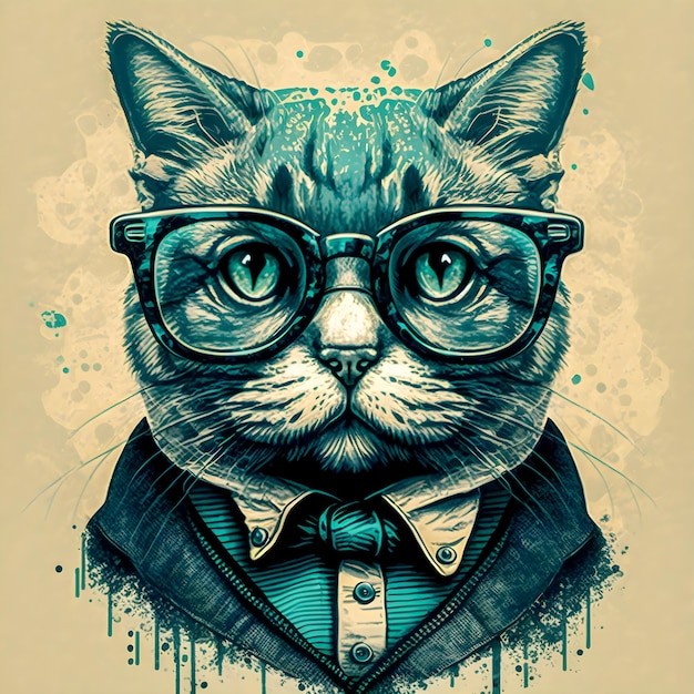 Hipster-niedliche lustige Kunst-Katzen-Illustration