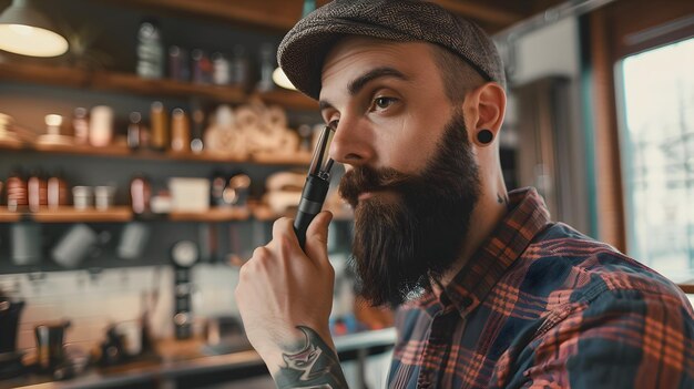 Foto hipsterpflege stilvolles barttrimmen in einer industriellen, schicken umgebung