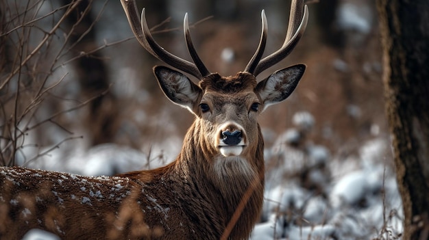 Hirsch im Wald im Winter Rothirsch im Wald