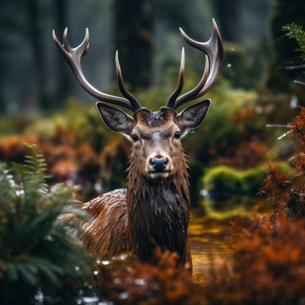Hirsch in seinem natürlichen Lebensraum Wildlife Photography Generative KI