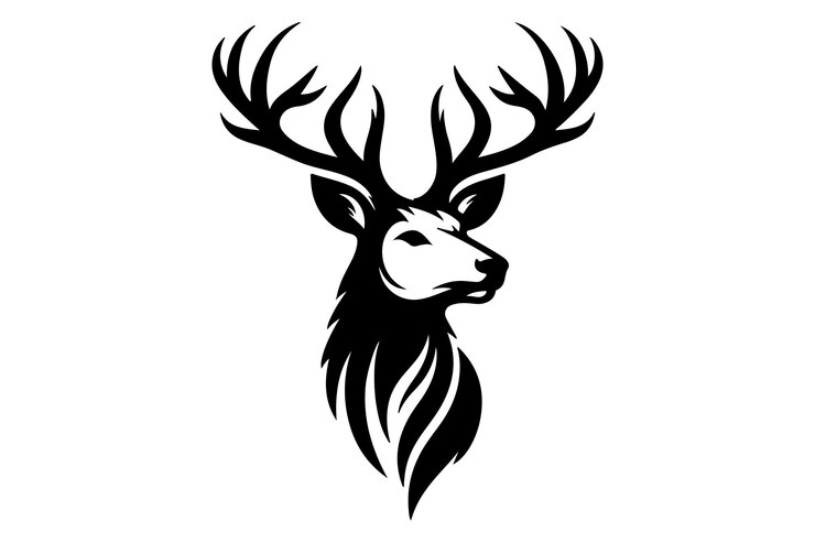 Foto hirschkopf-logo-symbol abstrakte zeichnung hirsch mit hörnern schwarze tiersilhouette vektorillustration