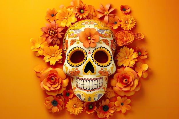 Hispanisches Erbe Zuckerschädel Ringelblume Festlicher Dia de Los Muertos Hintergrund