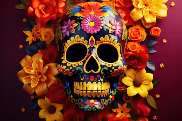 Hispanisches Erbe Zuckerschädel Ringelblume Festlicher Dia de Los Muertos Hintergrund