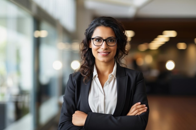 Hispano sonriente toothy latino indio exitoso seguro árabe empresaria trabajadora jefe