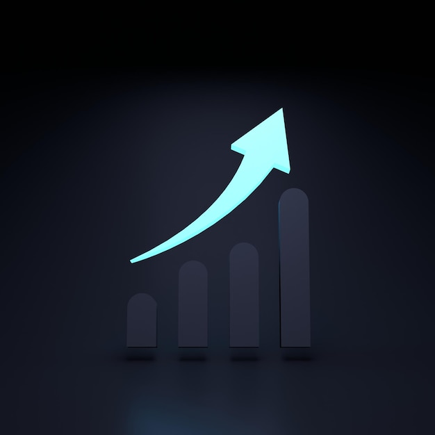 Histogama-Symbol Einkommenswachstumskonzept Neon-Element auf schwarzem Hintergrund 3D-Darstellung