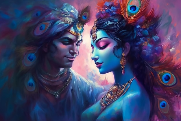 Historia de amor divino de los dioses hindúes Radha y Krishna a través de un arte contemporáneo